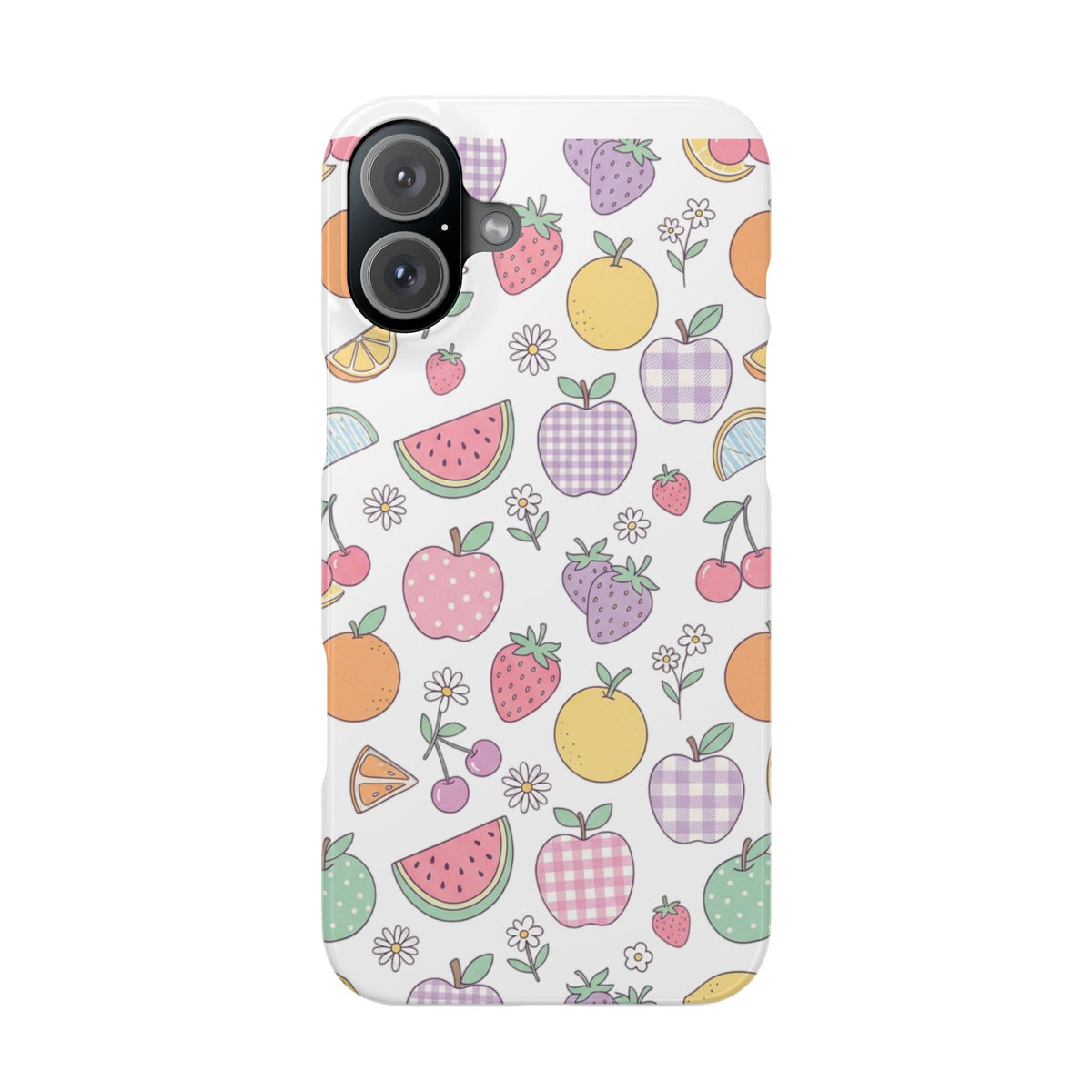 Pastel fruit slim iPhone case – lifestyle view
