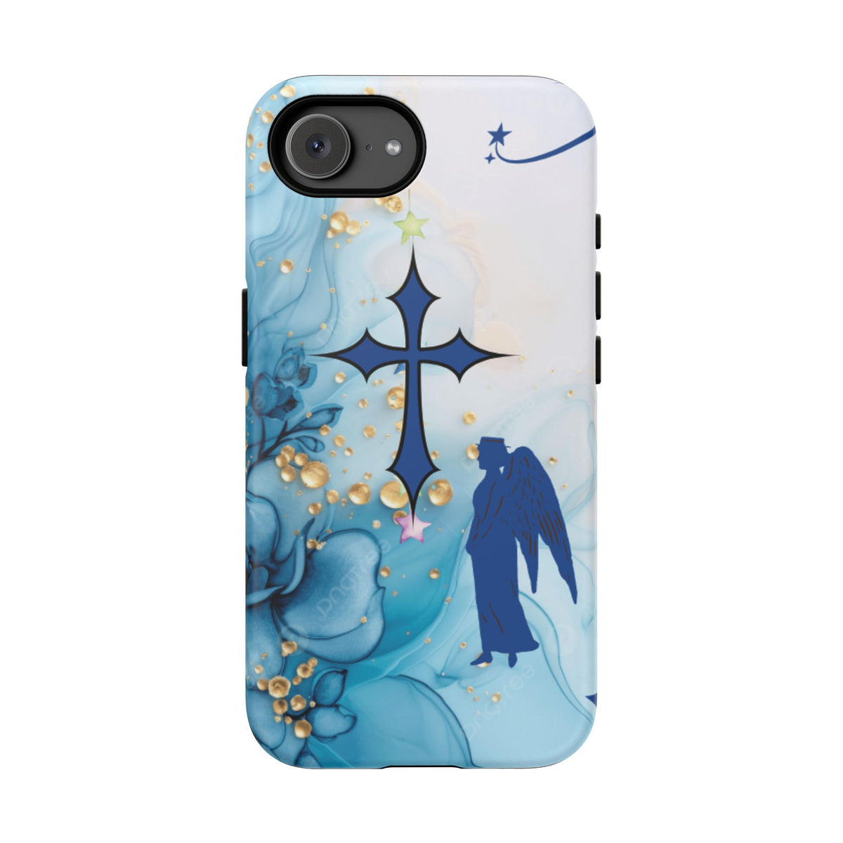 Blue Angel Cross Phone Case — Floral Guardian iPhone Cover