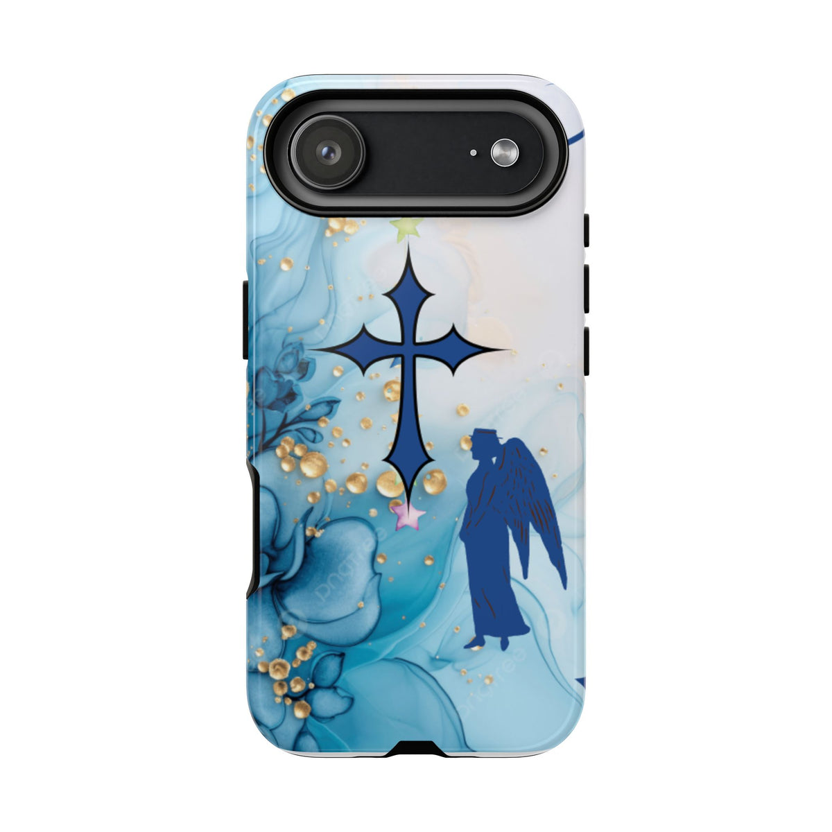 Blue Angel Cross Phone Case — Floral Guardian iPhone Cover