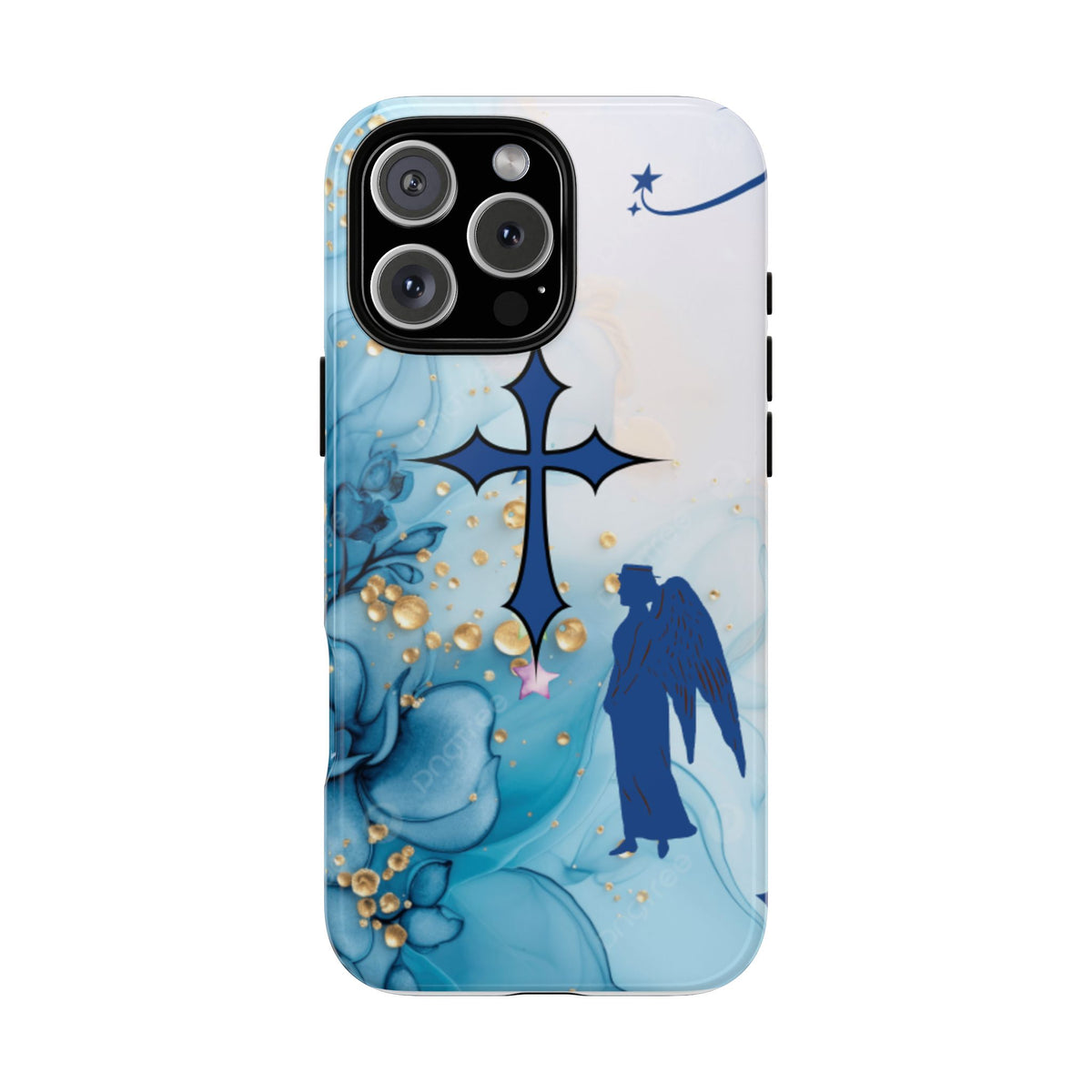 Blue Angel Cross Phone Case — Floral Guardian iPhone Cover