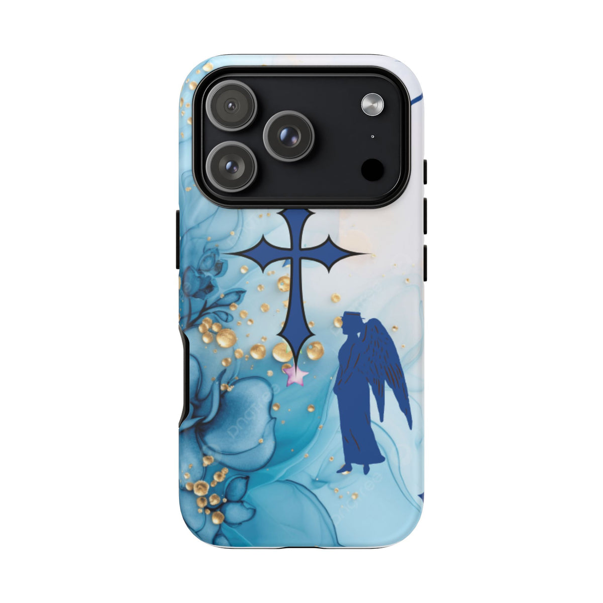 Blue Angel Cross Phone Case — Floral Guardian iPhone Cover