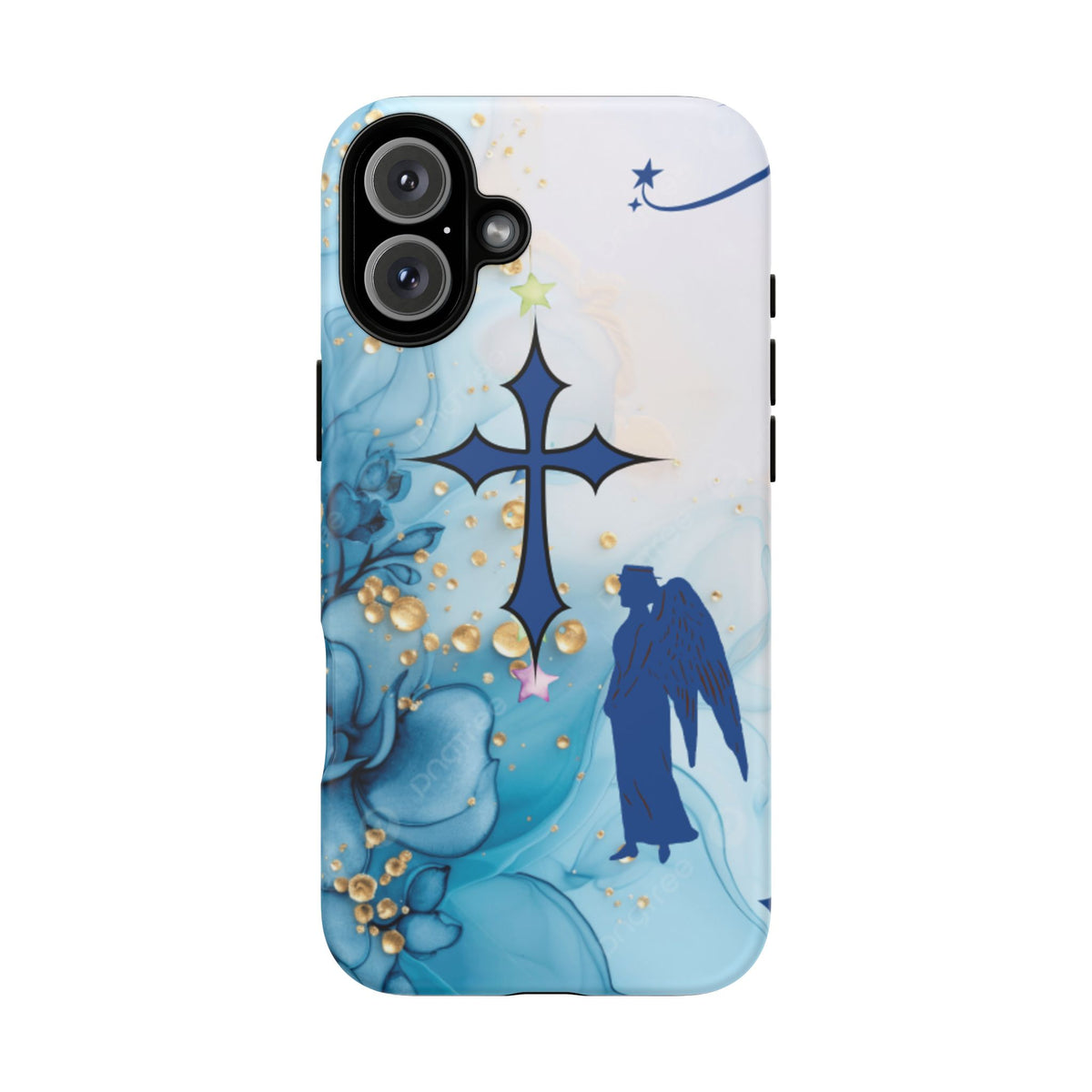 Blue Angel Cross Phone Case — Floral Guardian iPhone Cover
