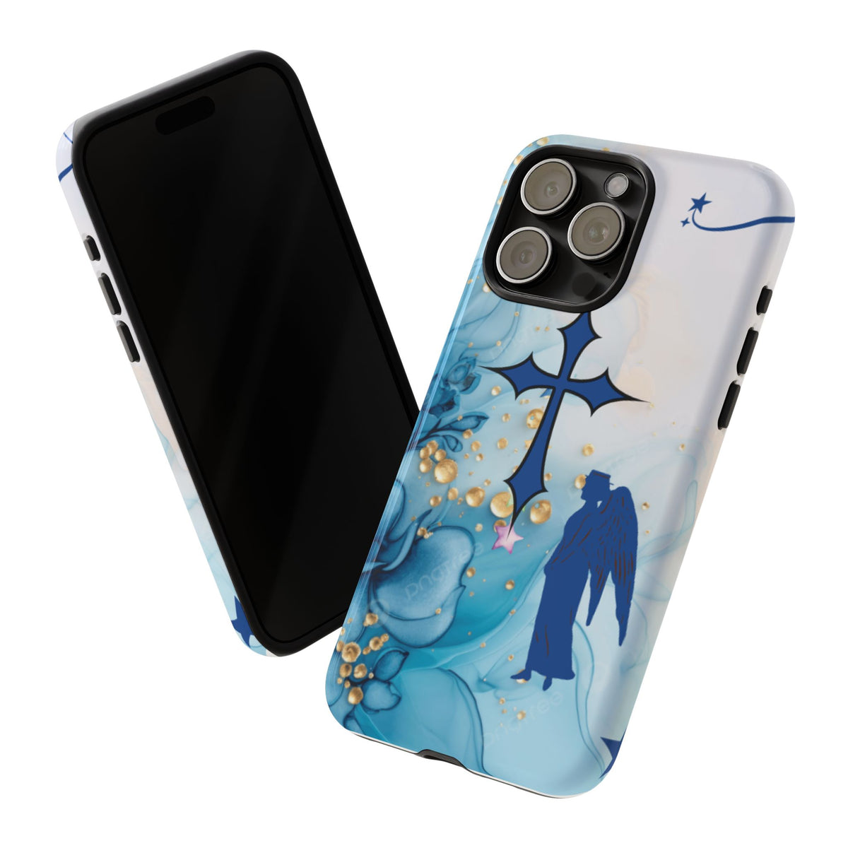 Blue Angel Cross Phone Case — Floral Guardian iPhone Cover