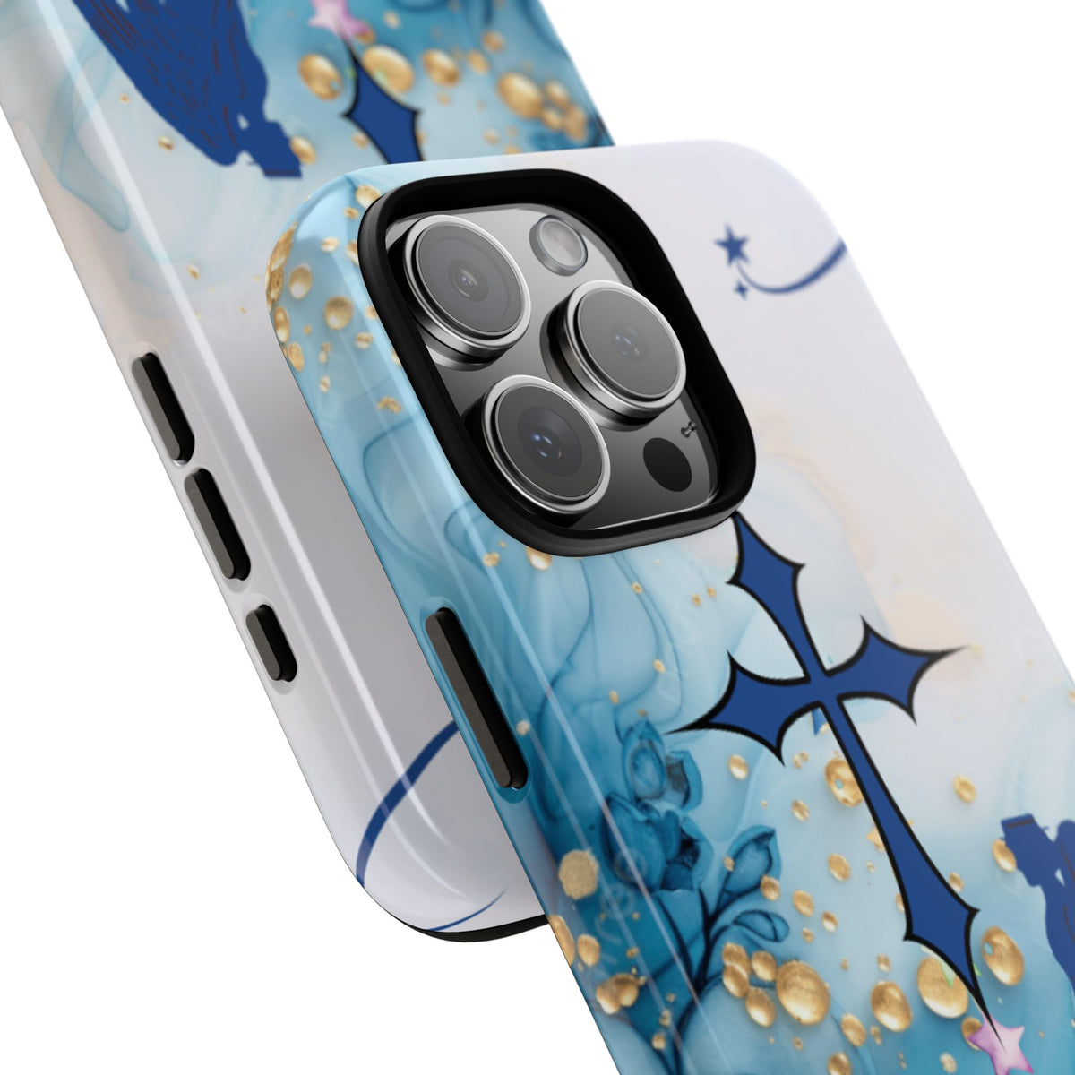 Blue Angel Cross Phone Case — Floral Guardian iPhone Cover