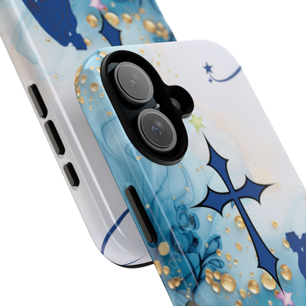 Blue Angel Cross Phone Case — Floral Guardian iPhone Cover