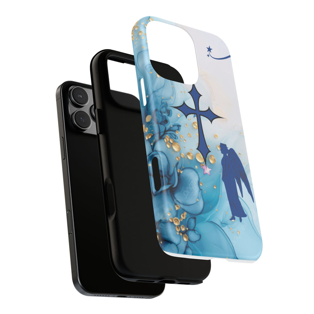 Blue Angel Cross Phone Case — Floral Guardian iPhone Cover