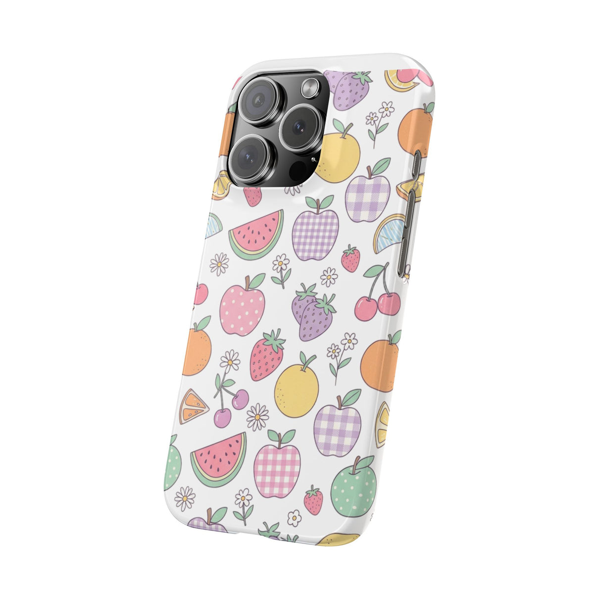 Pastel Fruit Slim iPhone Case — Watermelon, Apple & Strawberry