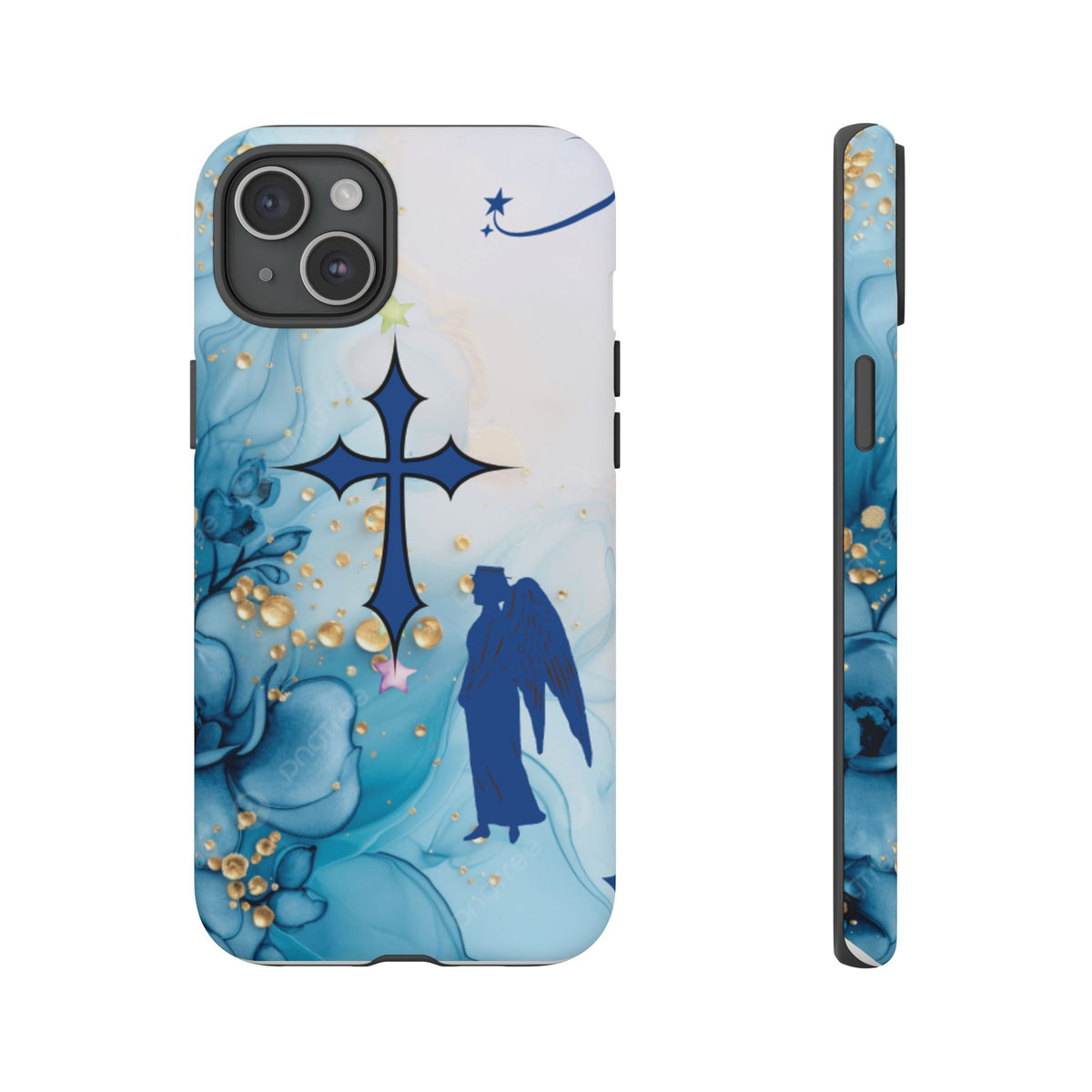 Blue Angel Cross Phone Case — Floral Guardian iPhone Cover
