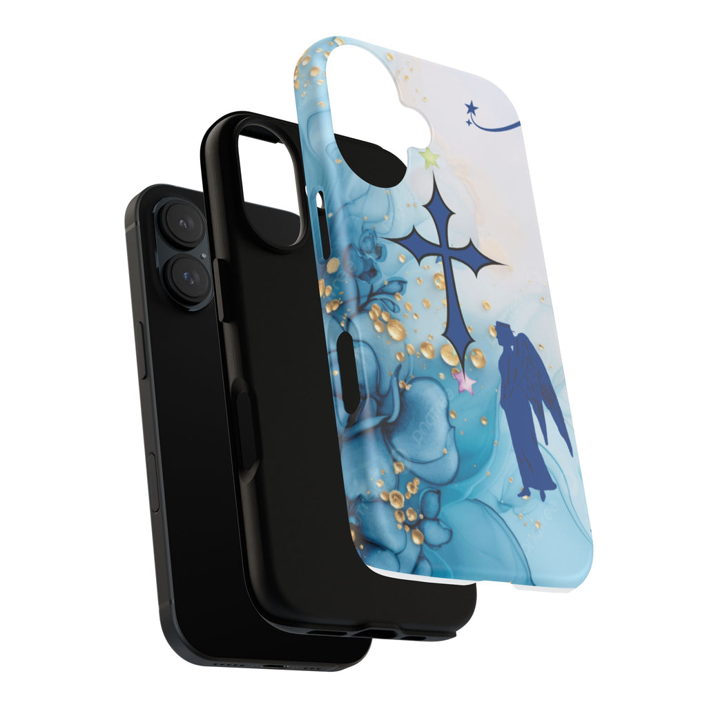 Blue Angel Cross Phone Case — Floral Guardian iPhone Cover