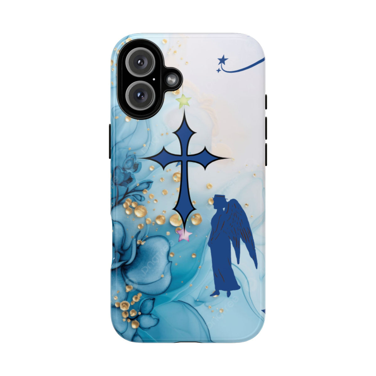 Blue Angel Cross Phone Case — Floral Guardian iPhone Cover