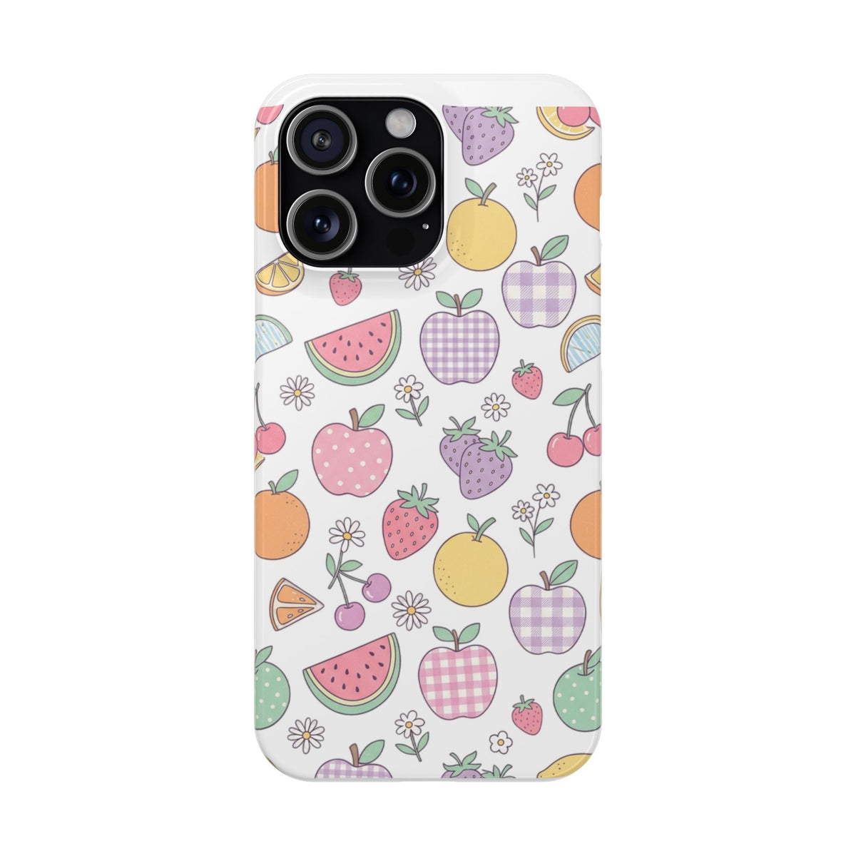 Pastel fruit slim iPhone case – side profile