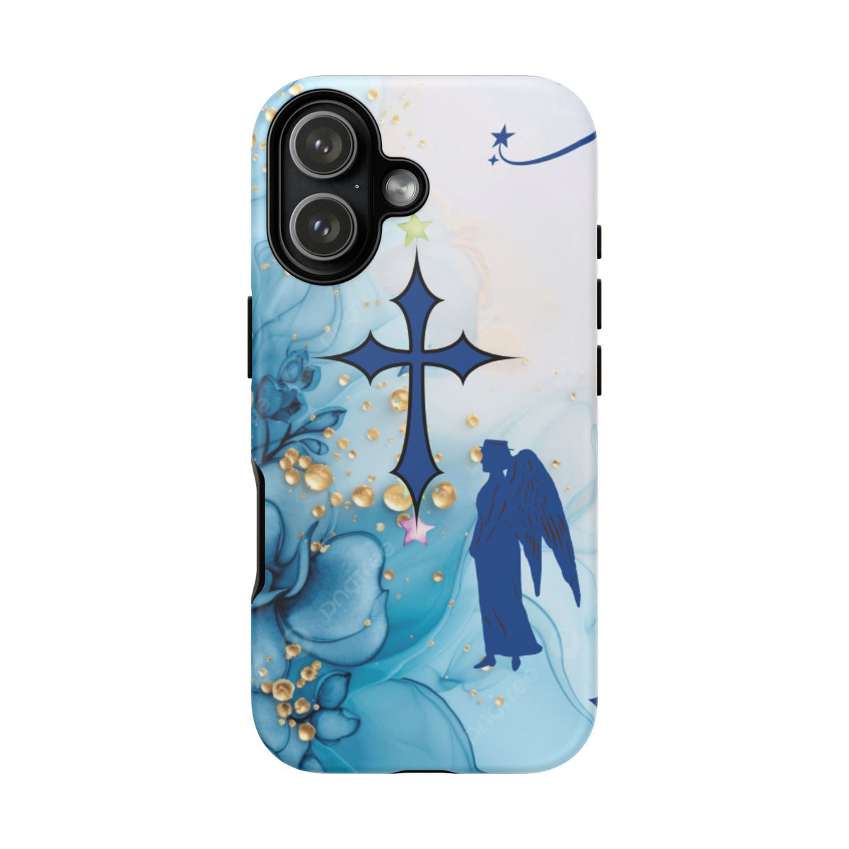 Blue Angel Cross Phone Case — Floral Guardian iPhone Cover
