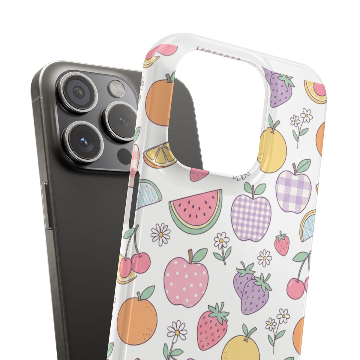 Pastel Fruit Slim iPhone Case — Watermelon, Apple & Strawberry