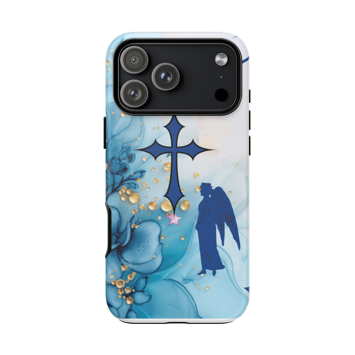Blue Angel Cross Phone Case — Floral Guardian iPhone Cover