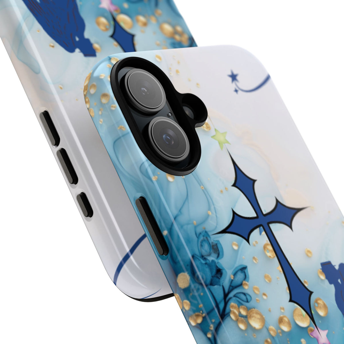 Blue Angel Cross Phone Case — Floral Guardian iPhone Cover