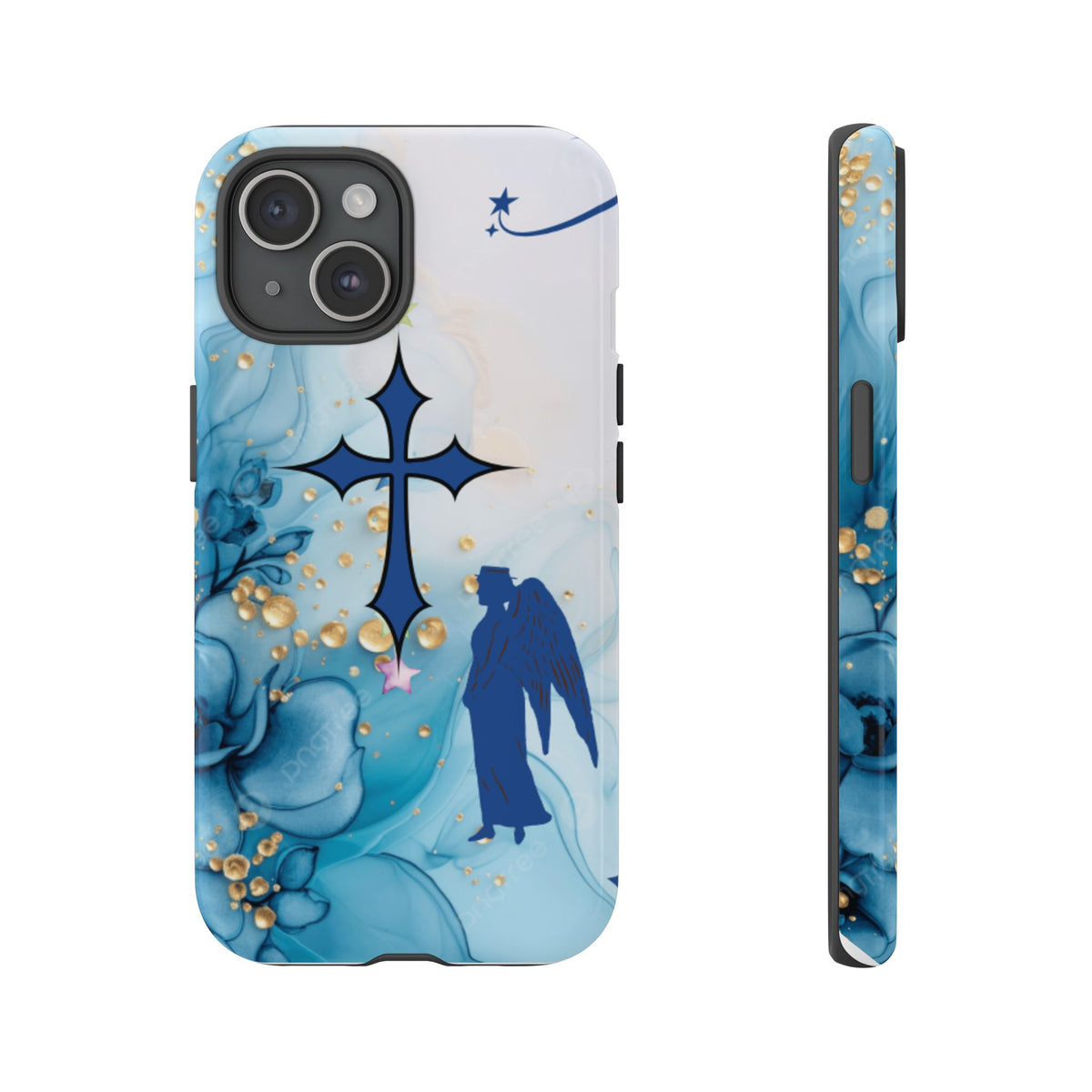 Blue angel and cross floral iPhone case