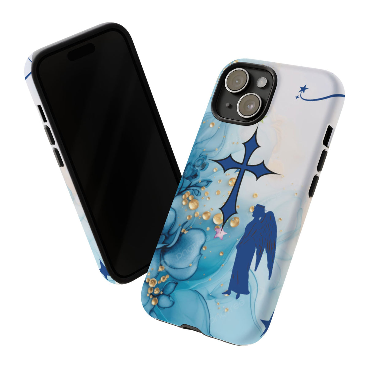 Blue Angel Cross Phone Case — Floral Guardian iPhone Cover
