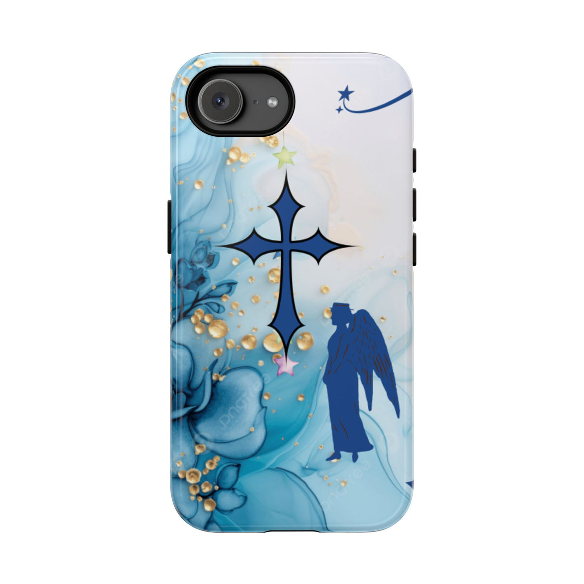 Blue Angel Cross Phone Case — Floral Guardian iPhone Cover