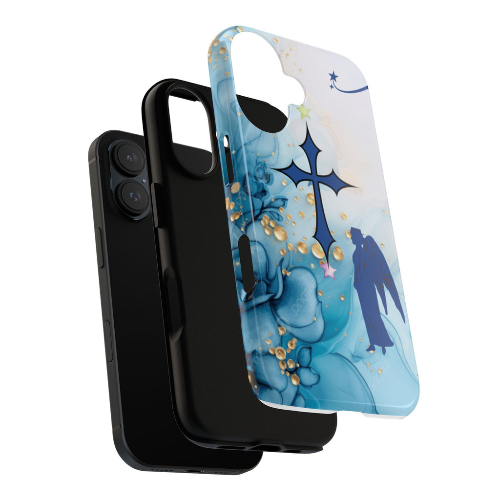 Blue Angel Cross Phone Case — Floral Guardian iPhone Cover