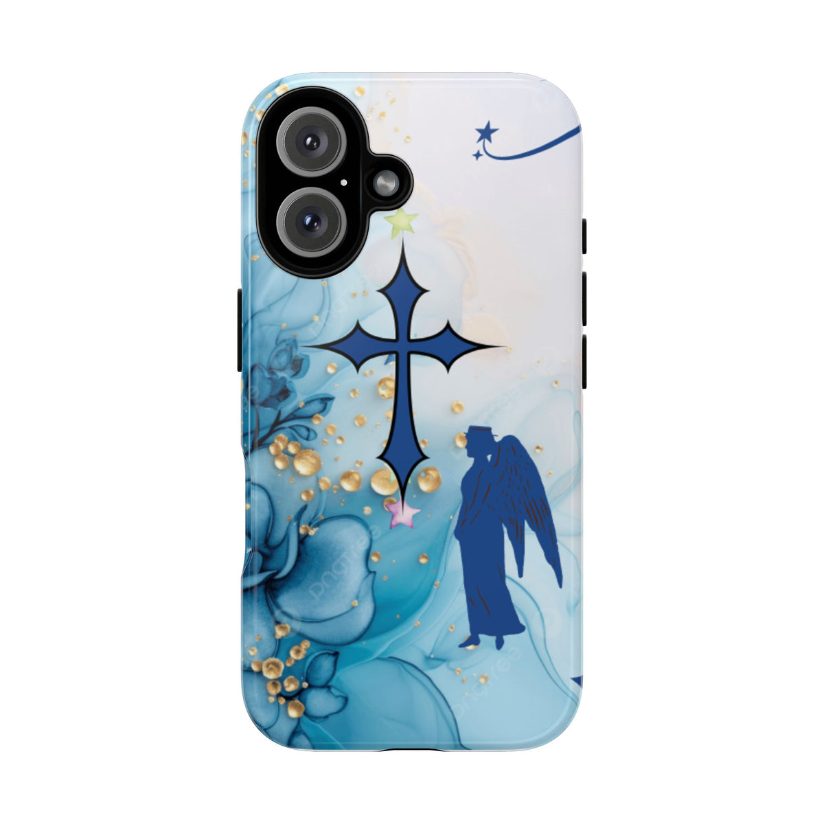 Blue Angel Cross Phone Case — Floral Guardian iPhone Cover