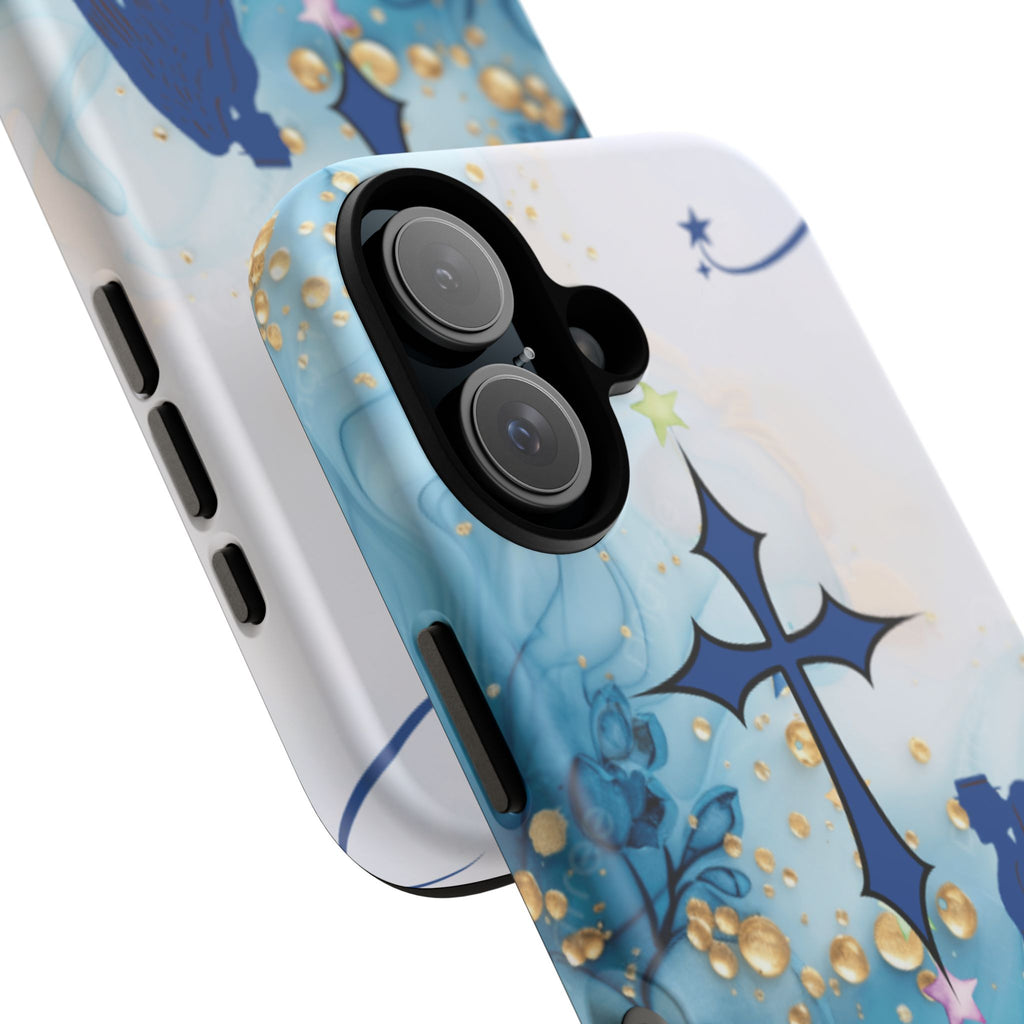 Blue Angel Cross Phone Case — Floral Guardian iPhone Cover
