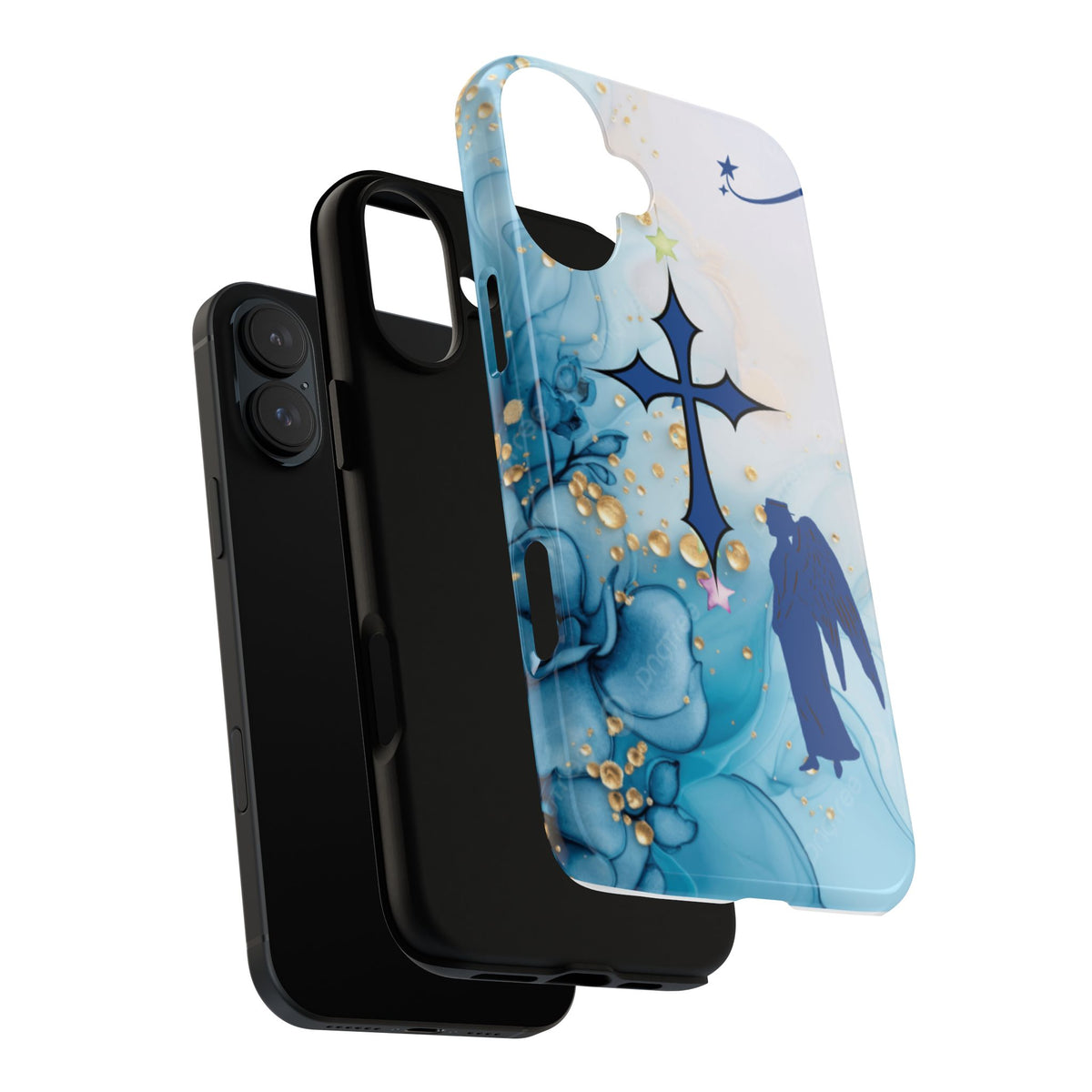 Blue Angel Cross Phone Case — Floral Guardian iPhone Cover