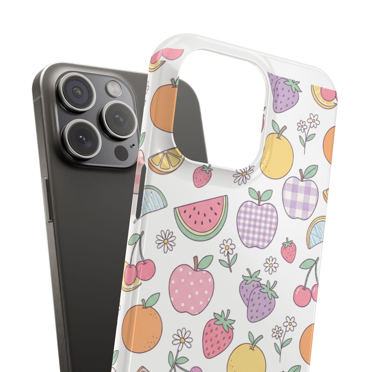 Pastel Fruit Slim iPhone Case — Watermelon, Apple & Strawberry