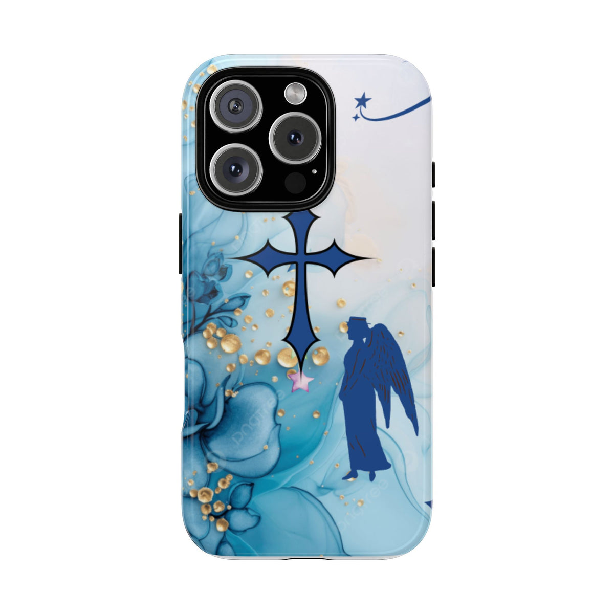 Blue Angel Cross Phone Case — Floral Guardian iPhone Cover
