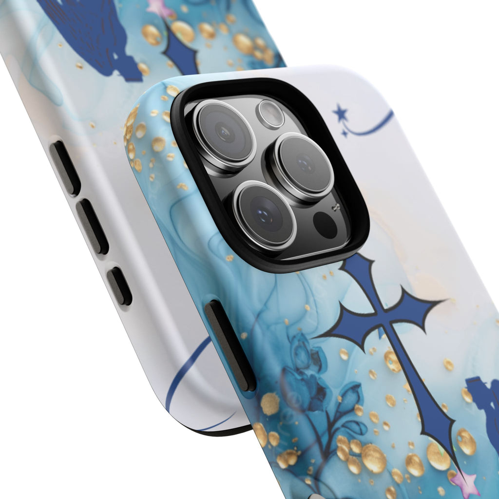 Blue Angel Cross Phone Case — Floral Guardian iPhone Cover
